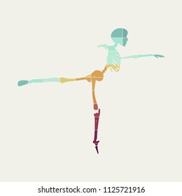 Human skeleton posing. Dancing pose. Halloween party design template