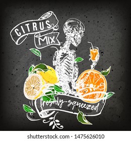 Human skeleton posing isolated over black background vector illustration