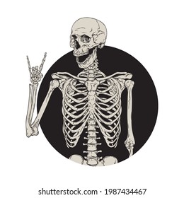 Human skeleton posing isolated over black background vector illustration