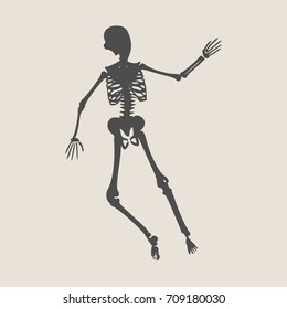 Human skeleton posing. Vector illustration. Halloween party design template