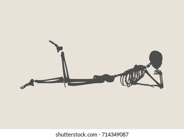 Human skeleton posing. Vector illustration. Halloween party design template