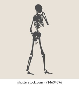 Human skeleton posing. Vector illustration. Halloween party design template