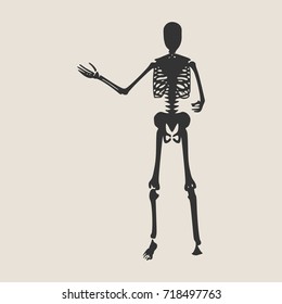 Human skeleton posing. Vector illustration. Halloween party design template