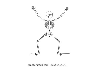 A human skeleton raised a hand. Human skeleton one-line drawing