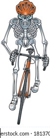 human skeleton riding racing bicycle