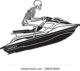 human skeleton riding water jet 