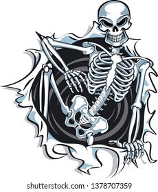 human skeleton ripping and tearing through the background