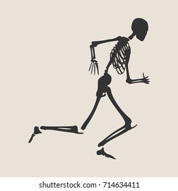 Human Skeleton Running. Vector Illustration. Halloween Party Design Template