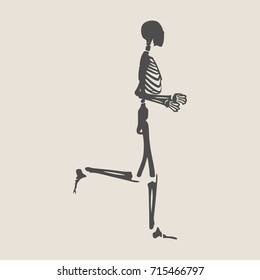 Human skeleton running. Vector illustration. Halloween party design template