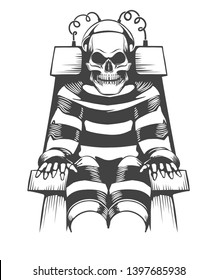 Human Skeleton sits Electric Chair  Judgement   punishment concept in tattoo style  Vector illustration