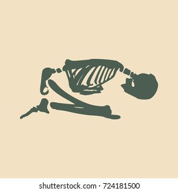 Human skeleton sitting. Vector illustration. Halloween party design template