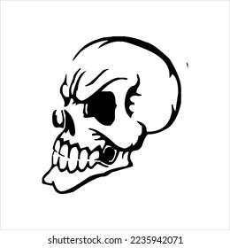 human skeleton skull logo, skull silhouette isolated on white background. skull vector, horrible human skull head silhouette clip art