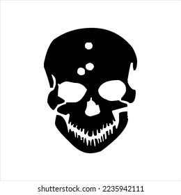 human skeleton skull logo, skull silhouette isolated on white background. skull vector, horrible human skull head silhouette clip art