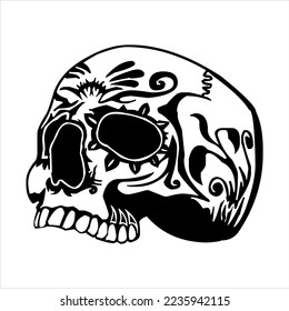 human skeleton skull logo, skull silhouette isolated on white background. skull vector, horrible human skull head silhouette clip art