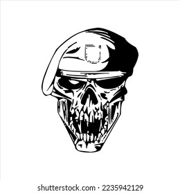 human skeleton skull logo, skull silhouette isolated on white background. skull vector, horrible human skull head silhouette clip art