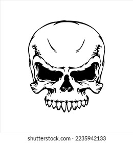human skeleton skull logo, skull silhouette isolated on white background. skull vector, horrible human skull head silhouette clip art