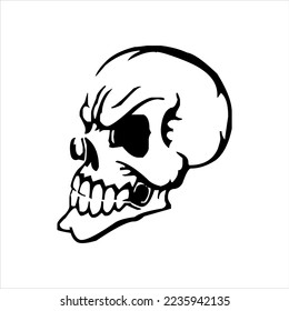 human skeleton skull logo, skull silhouette isolated on white background. skull vector, horrible human skull head silhouette clip art