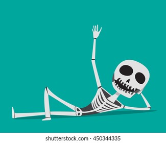 Human in skeleton suit show his hand up, vector