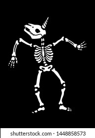 The human skeleton in a unicorn mask. Pose of a dancing skeleton. illustration for halloween. Great for greeting cards, invitations, for printing on T-shirts and more.