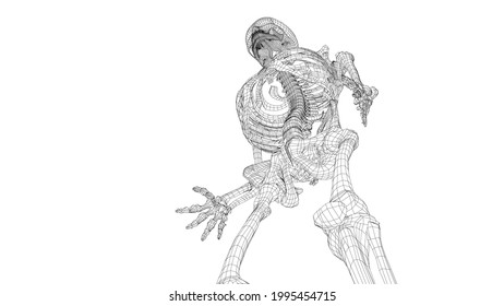 Human skeleton. Vector rendering of 3d. Wire-frame style. Illustration for medicine
