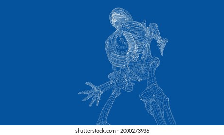 Human skeleton. Vector rendering of 3d. Wire-frame style. Illustration for medicine