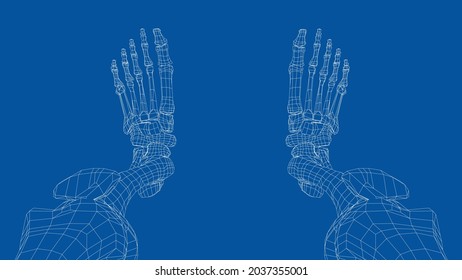 Human skeleton. Vector rendering of 3d. Wire-frame style. Illustration for medicine