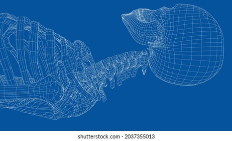 Human skeleton. Vector rendering of 3d. Wire-frame style. Illustration for medicine