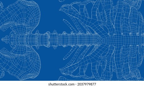 Human skeleton. Vector rendering of 3d. Wire-frame style. Illustration for medicine