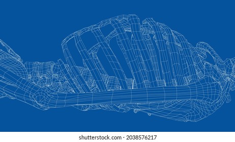 Human skeleton. Vector rendering of 3d. Wire-frame style. Illustration for medicine