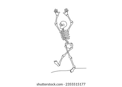 A human skeleton walked over while raising both hands. Human skeleton one-line drawing