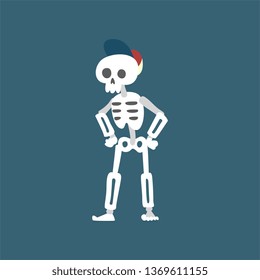 Human Skeleton Wearing Baseball Cap Standing with Hands on His Waist, Funny Dead Man Cartoon Character Vector Illustration