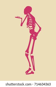 Human skeleton who sends an air kiss. Halloween party design template