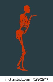 Human skeleton who sends an air kiss. Halloween party design template