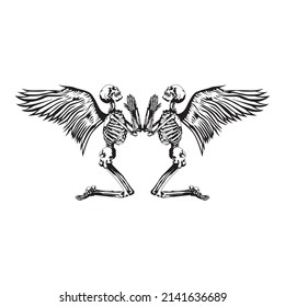 Human skeleton with wings illustration Wing Skull 