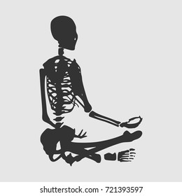 Human skeleton in yoga meditation pose. Front view. Vector illustration. Halloween party design template
