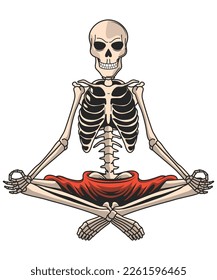 Human skeletons doing gymnastics and yoga asanas isolated on white background  vector illustration