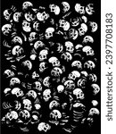 Human skeletons piled up horror scene vectors black and white
