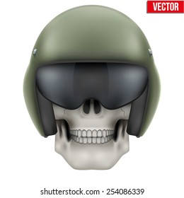 Human skull with Aircraft marshall helmet. Vector Illustration on isolated white background