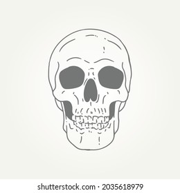 human skull anatomy hand draw line art icon logo template vector illustration design. spooky skull head t-shirt and tattoo illustration design concept