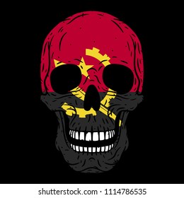 Human skull with Angola flag isolated on black background