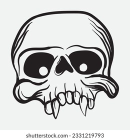 human skull art vector illustration, line art of skull of human, hand drawn skull, tatto skull