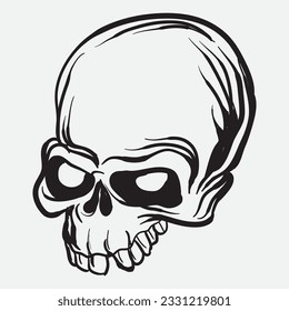 human skull art vector illustration, line art of skull of human, hand drawn skull, tatto skull
