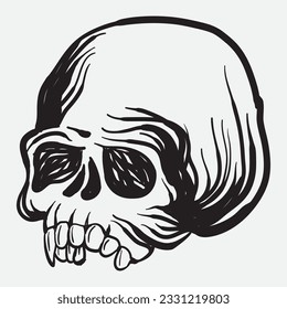 human skull art vector illustration, line art of skull of human, hand drawn skull, tatto skull