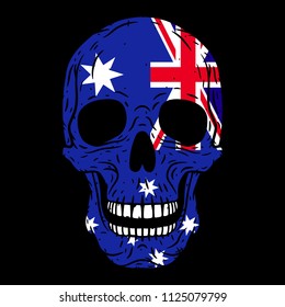 
Human skull with Australia flag isolated on black background