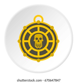 Human skull aztec medallion icon in flat circle isolated vector illustration for web