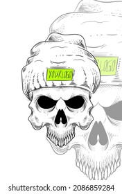 Human skull with beanie hat vector illustration
