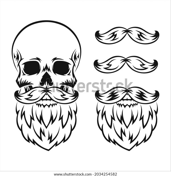 Human Skull Beard Mustache Black Silhouette Stock Vector Royalty Free 2034254582 