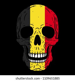 
Human skull with Belgium flag isolated on black background