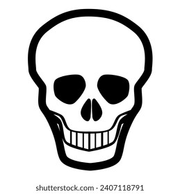 Un cráneo humano en un dibujo en línea negra aislado en un fondo blanco