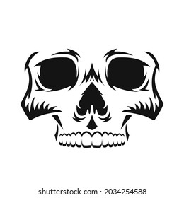Human skull. Black silhouette. Design element. Hand drawn sketch. Vector illustration isolated on white background.